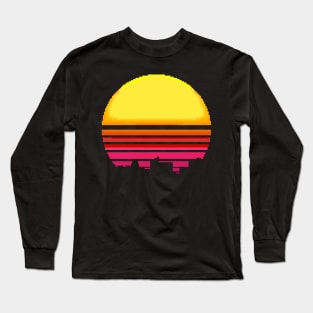 Sun retrowave pixelart Long Sleeve T-Shirt